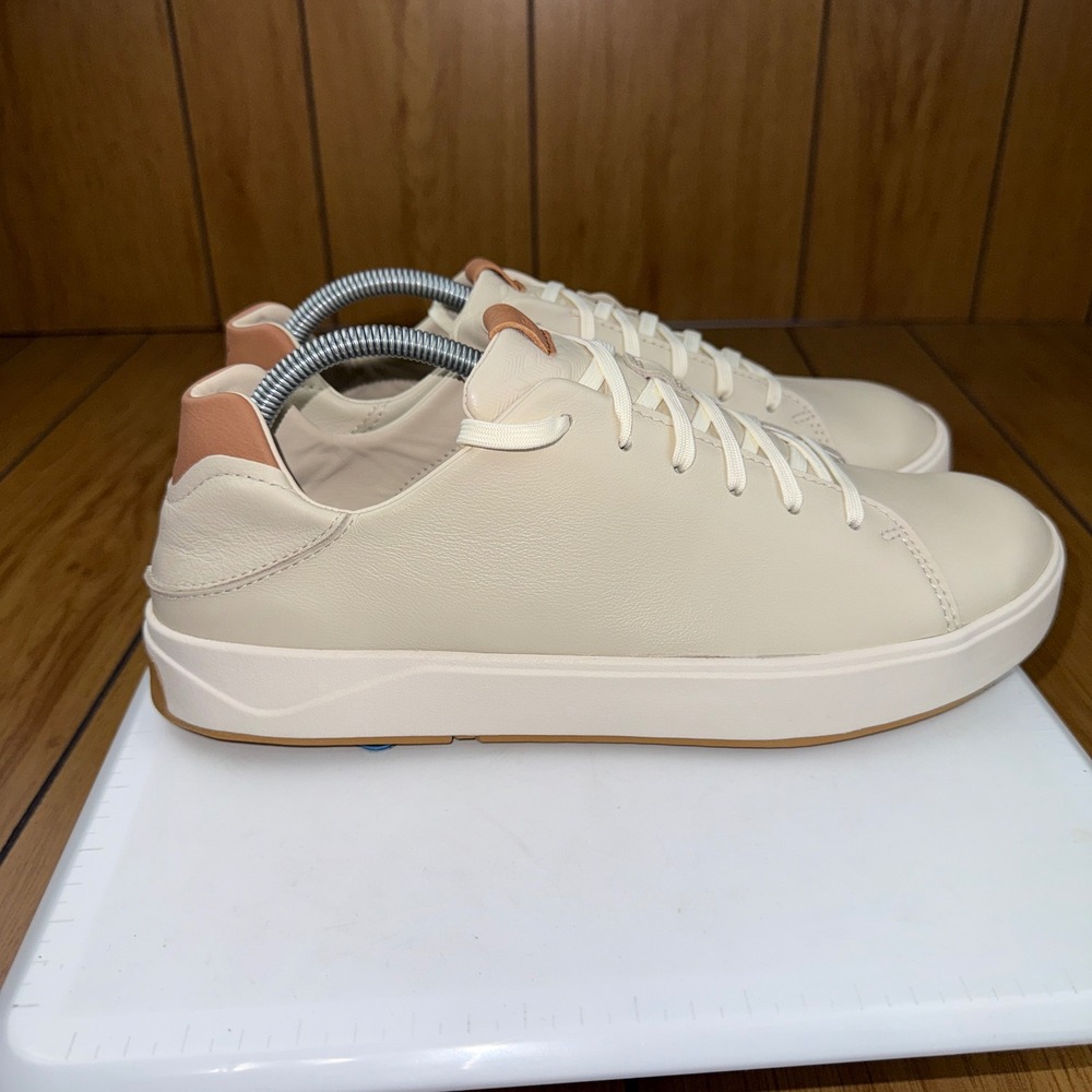 OluKai Lae'ahi Li Ili Mens Bone Tan Leather Sneakers 10455-2020 Low Top Shoes